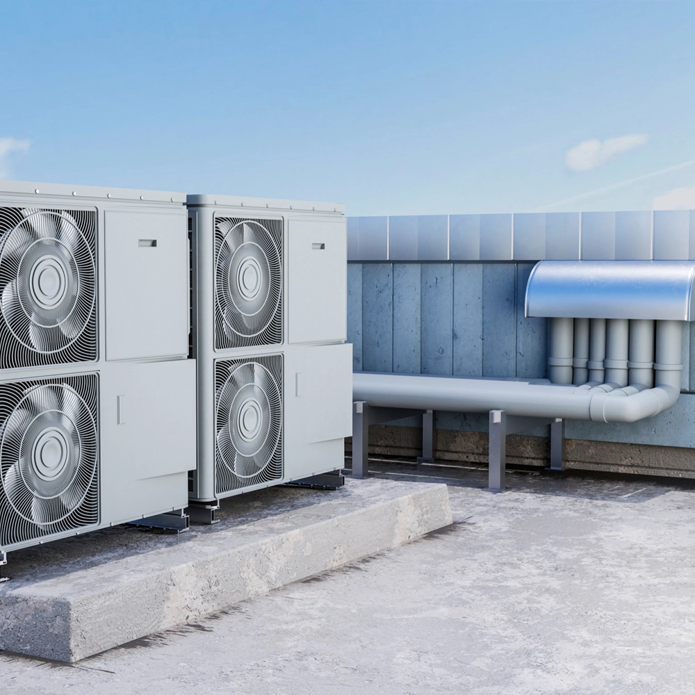 Large commercial air conditioning outdoor units installed on a rooftop