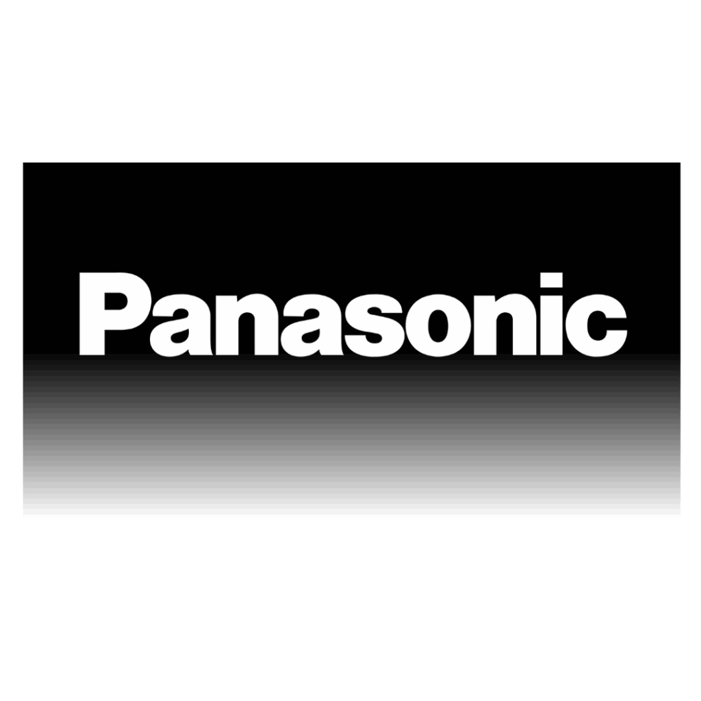 Panasonic logo in bold white text on black background.