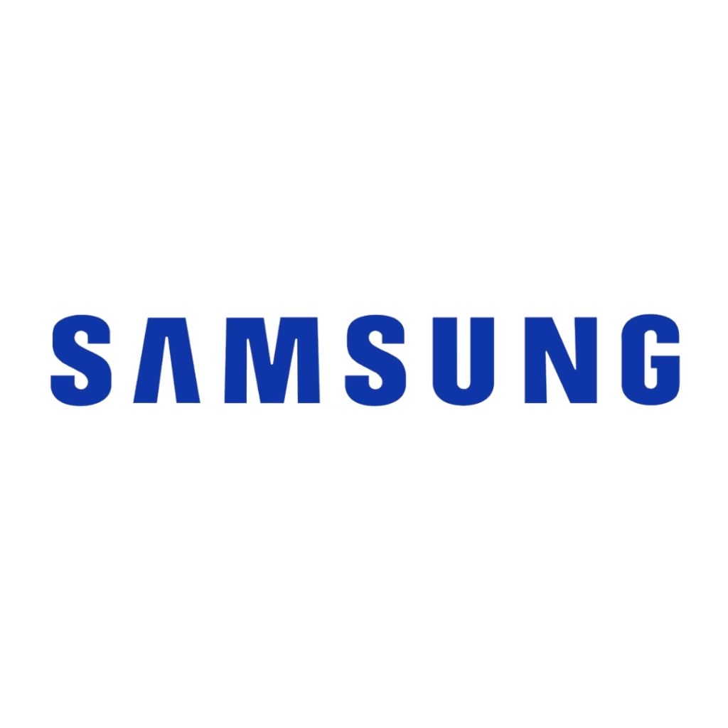 Samsung logo in blue text.