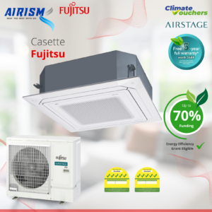 Fujitsu Ceiling Cassette R32 Airstage Inverter Aircon 5 Ticks Climate Voucher & EEG Grant - Supply Only